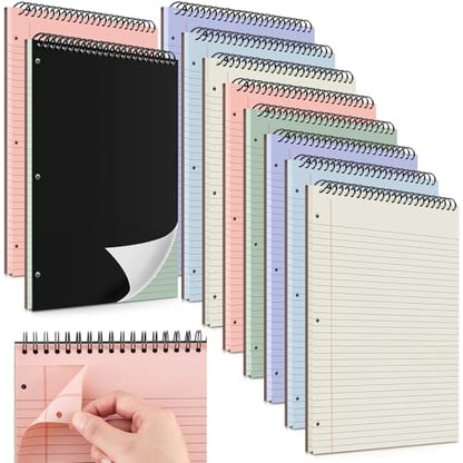 MotiMind 10 Pack 8.5" x 11" Top Spiral Notebook with 3 Hole Punched Legal Pads Notepad 50 Sheets Hard Cardboard Paper Wirebound Notepad for Office School Business (College Ruled,Gray Tones) - color: Gray Tones