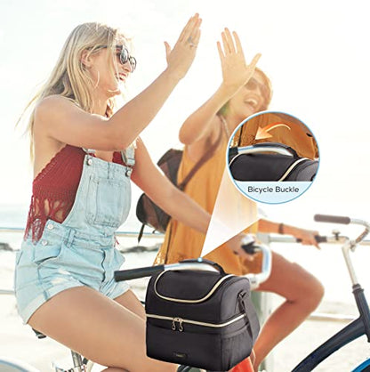 TOURIT Insulated Lunch Bag with Dual Compartment, Leakproof Cooler Tote for Work Office Picnic, Thermal Food Container Black - color: 01-Black