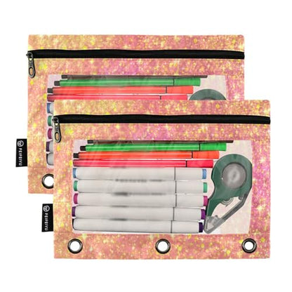 Personalized Pencil Pouch for 3 Ring Binder Bright Pink Shining Custom Pencil Pouches Case Binder Cosmetic Bag 2 Pack for Office School College Supplies - color: Bright Pink Shining