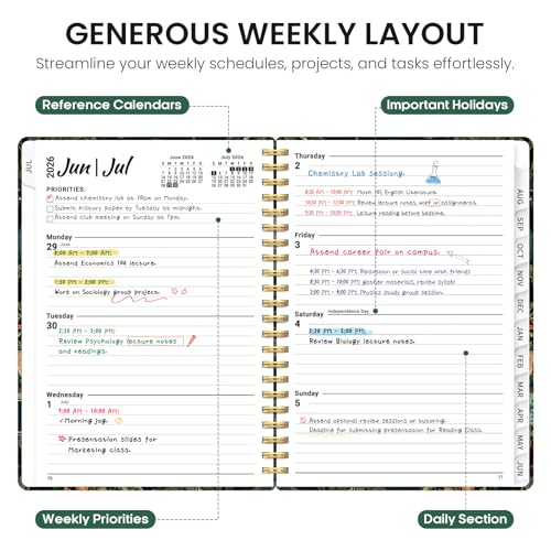 Planner 2026-2027, Academic Year Weekly and Monthly Calender Planner, from Jul 2026 - Jun 2027, Spiral Bound School Planning Book, Perfect for Teacher, Student, Women & Men, A5 (6.3" x 8.5"), Enchanted Grove - color: D-Enchanted Grove, size: (6.3"x8.5")a5