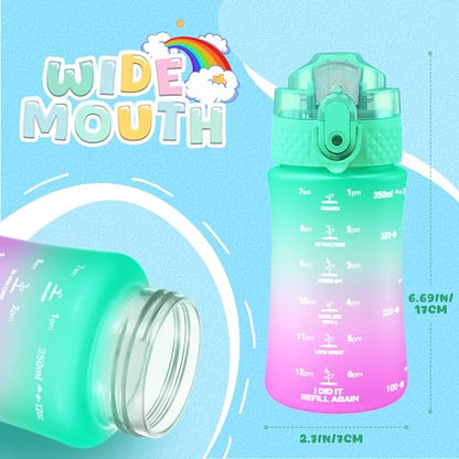 OLDLEY Kids Water Bottle for School, 12 oz (2 lids) BPA-Free Reusable Leak-proof Durable Tritan Plastic Water Bottles with Straw & Chug Lids, Anti-dust Spout Cover (Green Purple) - color: Green Purple, size: 12 Ounces