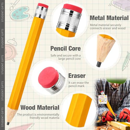 24 Sets End of the Year Student Gifts 13 Inch Big Wooden Jumbo Pencils Set of Giant Pencil Prop with Summer Greeting Card Large Pencils with Cap Preschool Kindergarten Graduation Gift