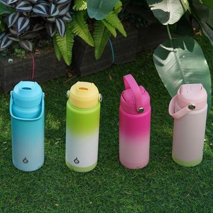 BJPKPK Insulated Water Bottle with Straw Lid, 12oz Thermo Water Bottles, Flex Handle & Non-slip Boot, BPA Free Leak Proof Stainless Steel Metal Thermo, Tumblers, Cups,Pearl Pink - color: Pearl Pink, size: 12 Ounces