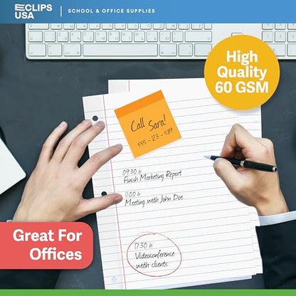 Wide Ruled Loose Leaf Paper Wide Ruled Notebook Paper Lined Writing Filler Paper 10.5” x 8” 56 gsm 300 Sheets 100 Sheet Per Pack (3 Pack) - size: 3 Pack