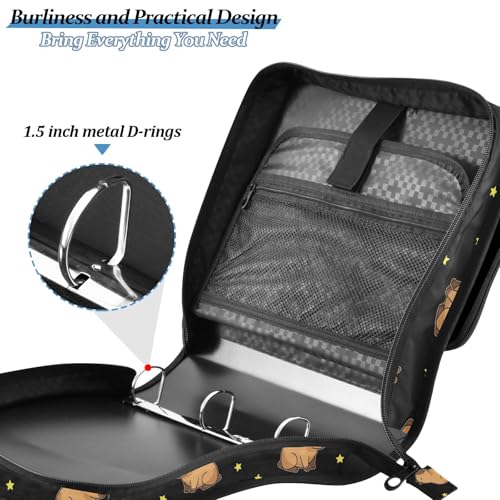 Capybara Stars Black Print Custom Zipper Binder Bag 3 Ring with Shoulder Strap & Handle Personalized Binder Bag Expandable File Folder for School - color: Multi-capybara Stars Black
