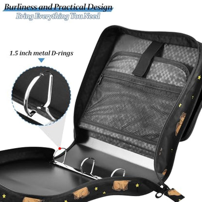 Capybara Stars Black Print Custom Zipper Binder Bag 3 Ring with Shoulder Strap & Handle Personalized Binder Bag Expandable File Folder for School - color: Multi-capybara Stars Black
