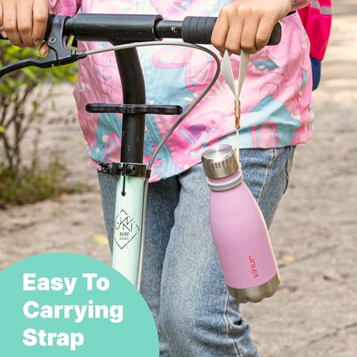 Small Water Bottle-12 oz Leak Proof Insulated Water Bottle with Carry Rope | Double Wall Vacuum Stainless Steel Water Bottle for Travel, School, Cola Shape Flask with Carry Rope (Silver) - color: Silver, size: 12 Ounces