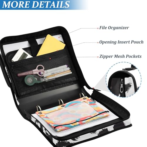 Bolaz Durable 3 Ring Binder Bag with Zipper,Black and White Leopard Print Pattern,1.5 Inch Multi-Pockets Organizer with Shoulder Strap and Handle - color: Black and White Leopard Print Pattern