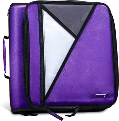 Case-it Universal Zipper Binder 2-Inch O-Rings,13In Laptop/Tablet Padded Pocket,400 Sheet Capacity,Multiple Storage Pockets & Shoulder Strap School & Office Organizer LT-007 Deep Purpal (Pack of 6) - color: Purple/White, size: 6 Pack