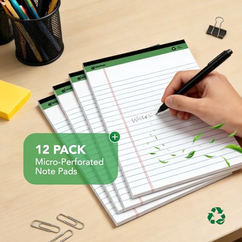 KAISA Legal Note pads 8.5 x 11，12pads 600 Sheets note pads Writing Pads Recycled Paper, Wide Ruled Perforated 50 sheets Premium Thick Paper Hard Back Notepads 8-1/2"x 11-3/4" Writing Tablet Canary For Office Supplies (Pack of 12pc) - color: White 12pad, s
