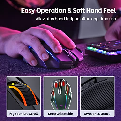 RisoPhy Wireless Gaming Mouse, 3 Modes - 2.4G/USB-C/Bluetooth 6 Level 10000DPI Chroma RGB Backlit Ergonomic 8 Programmable Buttons, 58H Capacity Rechargeable Computer Mouse for PC/Mac/Laptop