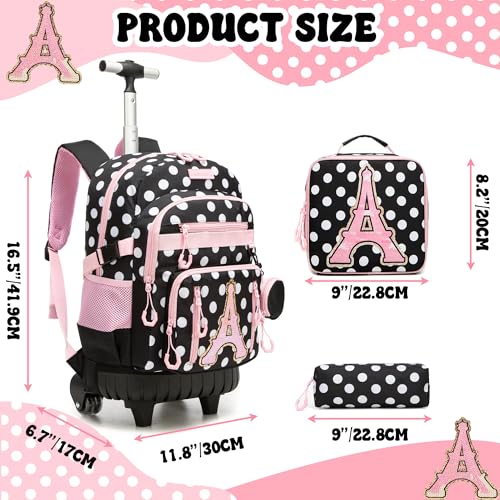 Rolling Backpacks for Kids Backpack for Girls with Lunch Bag Pencil Case 16.5" Kids Backpack with Wheels Roller Backpacks for Girls - color: Bodiantietaa