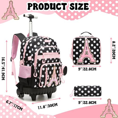 Rolling Backpacks for Kids Backpack for Girls with Lunch Bag Pencil Case 16.5" Kids Backpack with Wheels Roller Backpacks for Girls - color: Bodiantietaa