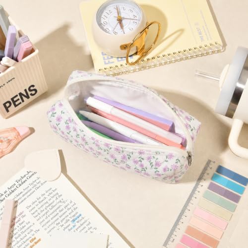 22Pcs Book Annotation Kit Aesthetic Pencil Case with Supplies School Annotation Supplies Gel Pen Transparent Sticky Note Taking Bible Study College Stationery Supplie (Lavender Floral) - color: Lavender Floral