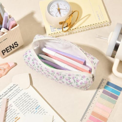 22Pcs Book Annotation Kit Aesthetic Pencil Case with Supplies School Annotation Supplies Gel Pen Transparent Sticky Note Taking Bible Study College Stationery Supplie (Lavender Floral) - color: Lavender Floral