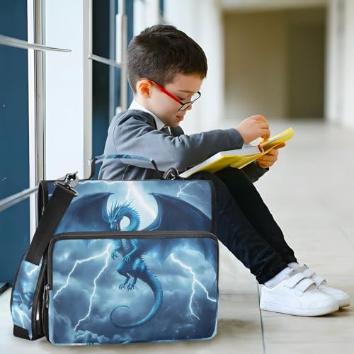3 Ring Zipper Binder With Shoulder Strap Documents Storage Organizer Animal Dog - color: Blue Dragon Lightning
