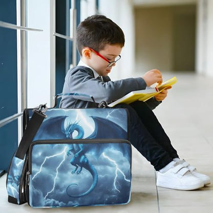 3 Ring Zipper Binder With Shoulder Strap Documents Storage Organizer Animal Dog - color: Blue Dragon Lightning