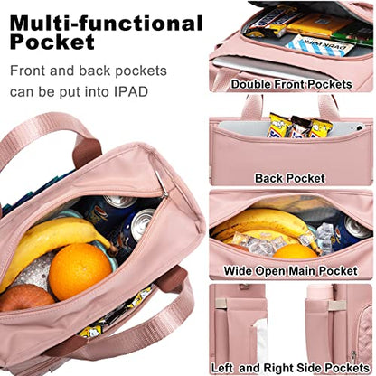 AIJIEKE Large Insulated Lunch Bag for Women, Work Lunch Box Tote, Pink | Leakproof, durable multi-compartment cooler. Reusable with shoulder strap. Perfect for travel meal prep, picnic, beach - color: Pink