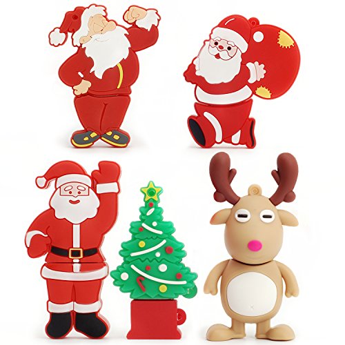 Christmas USB Flash Drive 8GB x 5 Pieces Thanksgiving Gift USB Memory Stick Novelty Pen Drive Santa Claus, Christmas Tree, Elk - color: 5xChristmas, size: 8GB