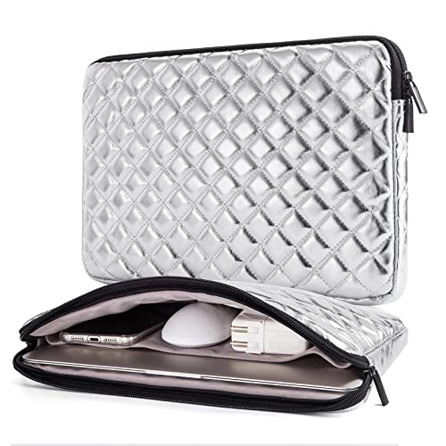 TRIUMPH VISION Puffy Laptop Sleeve Pouch Case Protective Bag Lined Padded | Puffy Laptop Case 11 12 in Quilted Leather Protection Shockproof Cushion Padding Fashion with Pocket Safe Silver - color: Silver Quilted, size: 11-12 Inch