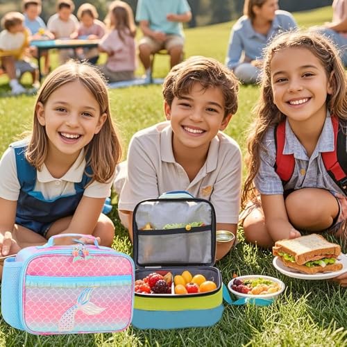 RHCPFOVR Kids Lunch Bag - Insulated Lunch Box for Boys Girls,Washable Lunch Bag and Reusable Toddler Leak-proof Lunchbox for School and Daycare - color: Blue and Pink Mermaid Tail