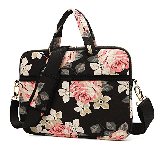 kayond Black Rose Patten water-resistant Laptop Shoulder Messenger Bag Case Sleeve for 15 Inch 15.6 Inch Laptop,Laptop Briefcase - color: Black Rose, size: 15-15.6 inch