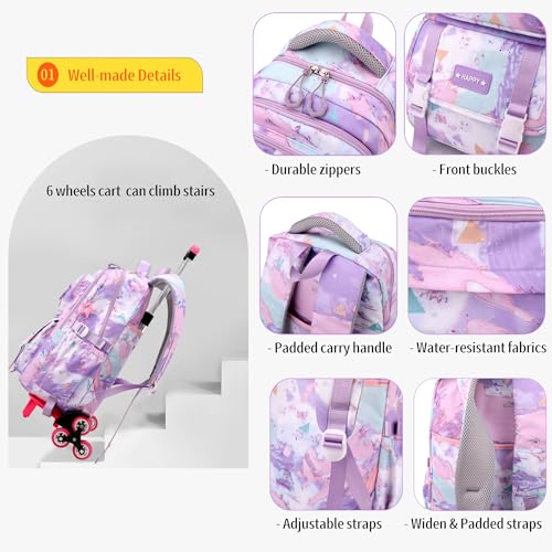 Kids Rolling Backpack for Girls School Backpack with Wheels for Girls Wheeled Bookbags Roller Trolley Bags for Primary Students, 2-Wheel Pink - color: 2 Wheels Pink
