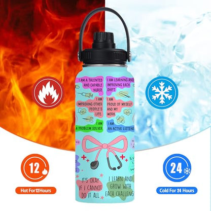 Nurse Water Bottle 32oz Stainless Steel Insulated with Lid, Nurse Gifts for Female Nurses, Medical Staff Inspiration Gifts for Nursing Students, Graduation Christmas Birthday Nurse Week - color: Nurse