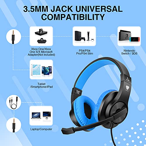 BlueFire Kids Headphones for Online School, Children, Teens, Boys, Girls, 3.5mm Stereo Over-Ear Gaming Headphone with Microphone and Volume Control for PS4, PS5, New Xbox One（Blue） - color: Blue