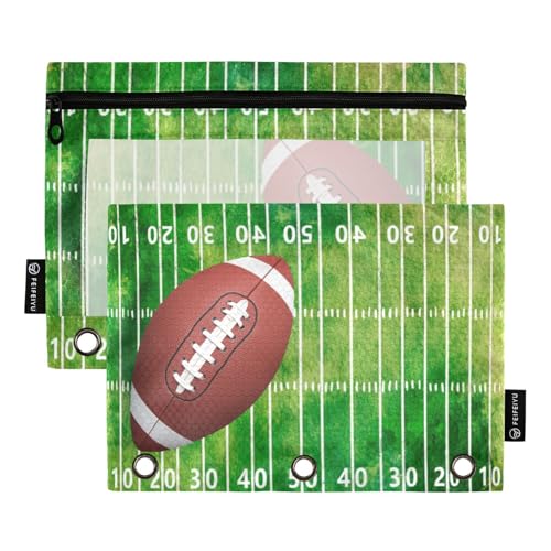 Football 3 Ring Binder Pockets 2 Pack, Clear Window Zipper Pouch for 3 Ring Binder, Pencil Pouch for School Supplies, College Binder Accessories for Boys Girls - color: Football