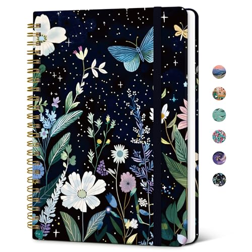Taja Spiral Lined Journal for Women, Notebook for Work with Pretty Cover, 140 College Ruled Pages, Hardcover Notebook for Journaling, Note Taking, Bible Study, Celestial - color: J-Celestial