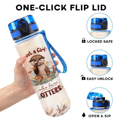 34HD Otter Water Bottle with Time Marker & Straw 32oz, Just a Girl Who Loves Otters, Cute River Otters Wildlife Design, Birthday Gift for Otter Lovers Women Girl - color: Brown otter