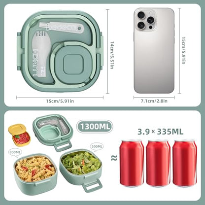 PEDECO Double-Layer Bento Lunch Box for Kids & Adults with Removable Stainless Steel Dividers,Dressing Container,BPA-Free,Dishwasher Safe - Includes Utensil,(Green,Non-Insulated) - color: Green, size: Stainless Steel Double Layers