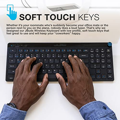 JLab JBuds Wireless Keyboard, 95 Key, Multi-Device Bluetooth and USB dongle, Soft Touch Keys, Media knob, Custom Profiles, Black - size: 1 Pack