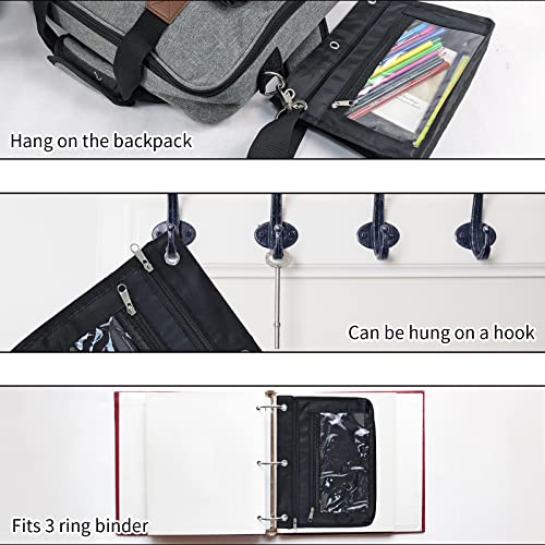 YoeeJob 18 Pack 1 Inch Expandable Zipper Pencil Pouches with Clear Window for 3 Ring Binder, Suitable for School & Office（Black） - color: Black
