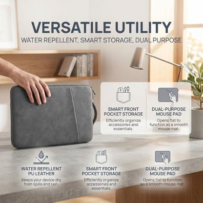 Laptop Sleeve for MacBook Air 15 Inch, Premium PU Leather Laptop Case with Handle, Water-Resistant & Shockproof, Compatible with MacBook Air/Pro 13/14 M5 M4 M3 M2 M1, HP Dell ASUS Lenovo(Gray) - color: Dark Gray, size: 15 inch