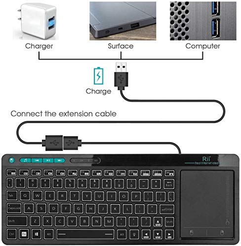 Rii K18 Plus Wireless 3-LED Color Backlit Multimedia Keyboard with Multi-Touch Big Size Trackpad,Rechargable Keyboard for Android TV Box,PC,Smart TV,Xbox,Raspberry Pi, HTPC IPTV,Windows, MacOS - style: 2.4G Version