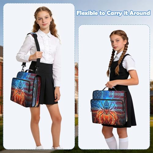Fire and Lightning Spider 3 Ring Zipper Binder Bag with Laptop Pockets and Shoulder Strap Tote Binders Organizer Case for School Office - color: Lightning Spider