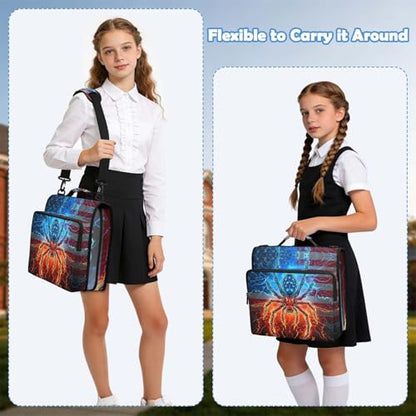 Fire and Lightning Spider 3 Ring Zipper Binder Bag with Laptop Pockets and Shoulder Strap Tote Binders Organizer Case for School Office - color: Lightning Spider