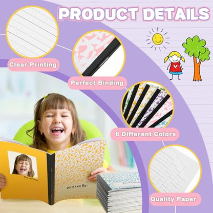 Henoyso 6 Pack Primary Composition Notebook for Kids, K-2 Journal with Half Blank Half Lined Pages, Draw and Write Journal for Kindergarten, 1st & 2nd Grade, Pastel Color Covers - color: Pastel
