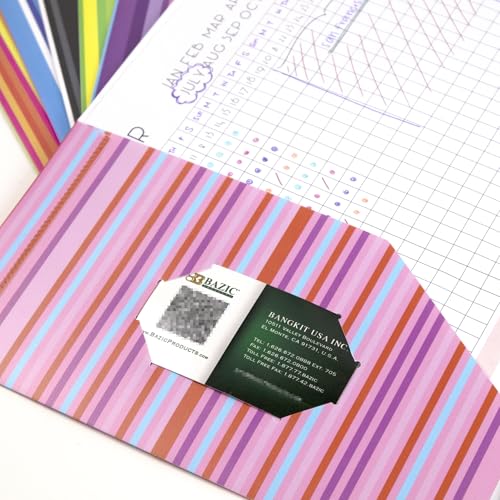 BAZIC Products Striped Poly 2-Pocket Folder, 6-Set | two interior pockets, Holds letter-size 8.5 x 11 in sheets for school and office - size: 6-Pack