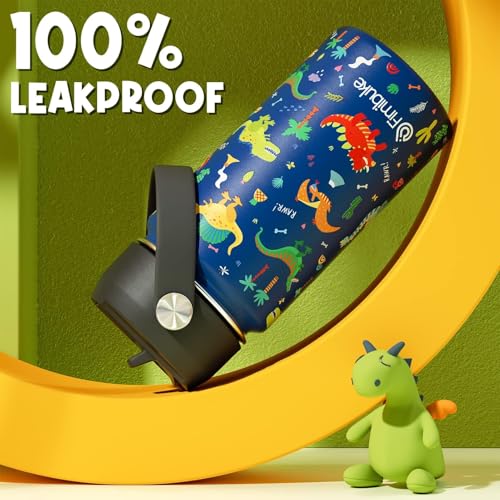 Fimibuke Kids Insulated Water Bottle, 14oz BPA FREE Double Wall Vacuum Tumbler 18/8 Stainless Steel Leak Proof Kids Cups with Straw Metal Bottles for School Boys Girls (2 Pack, Trucks/Green Dinosaur) - color: A9. Trucks+Green Dinosaur