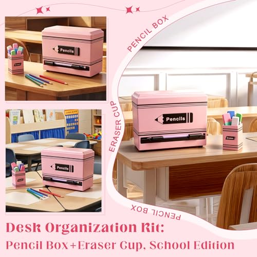 Pencil Dispenser for Classroom, 2Pcs Classroom Organization Set, Interactive Pencil Holder with Eraser Holder, Pencils Station for Teacher & Student, Teacher Must Have, Back to School Supplies(Pink) - color: Pink