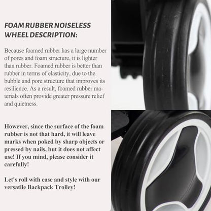 Backpack Trolley Wheeled Cart with Edge Guard Base Noiseless Big Wheels Aluminium Alloy Folding Hand Truck with Luggage Strap for Universal Backpacks Luggage cart for Teenagers,Adults,School,Travel - size: Noiseless Large Wheels with Edge Guard