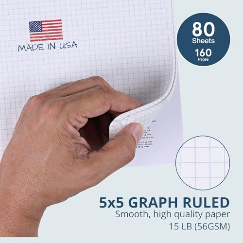 ROARING SPRING Hard Cover Composition Notebook, Black Marble Comp Book, 9.75″ x 7.5″, 5x5 Grid Graph Ruled, 80 Sheets (160 Pages), Made in USA - size: Grid Graph Ruled (5x5), 80 Sheets/160 Pages, style: 1 Comp Book