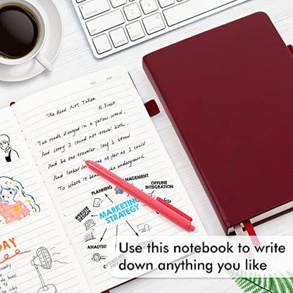 12 Pack Notebooks Journals Bulk with 12 Black Pens, Feela A5 Hardcover Notebook Classic Ruled Journal Set with Pen Holder for School Business Work Travel Writing, 120 GSM, 5.1”x8.3”, Wine - color: 12 Pack wine