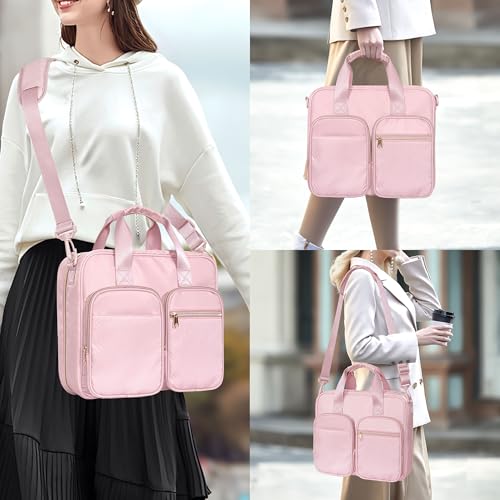 3 Ring Zipper Binder, 2 Inch Ring Binder Organizer Bag with Strap | Binder Bag Fits 13" Laptop & 500 Sheets, Detachable Shoulder Strap, Large Capacity Zip Up Portfolio Folder Bag for Office - color: Pink