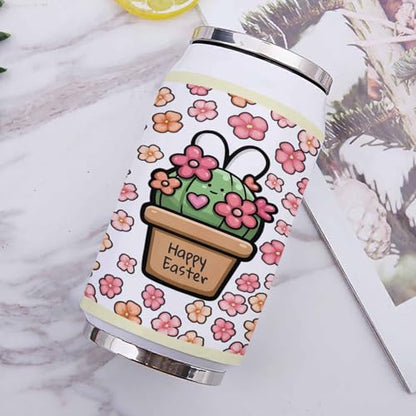 Easter 10oz Stainless Steel Tumbler with Lid & Straw-Double Wall Vacuum Insulated Travel Mug Rabbits Spring Flower Pink Water Bottle Coffee Beverage Drinks Cup - size: 10 Ounces
