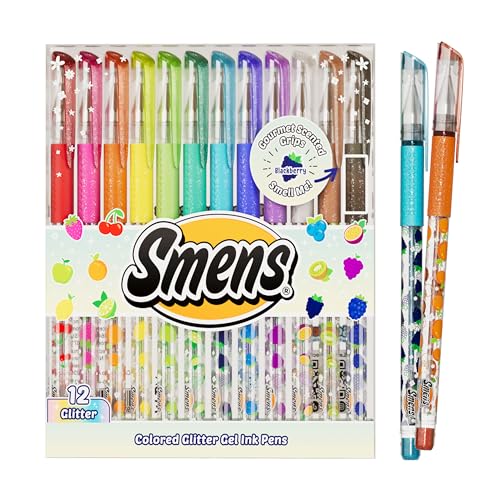 Smens Scented Glitter Gel Pens – 12 Pack Colored Gel Pens with Sparkly Ink & Gourmet Scented Grips – Fun School Supplies, Cute Journaling Pens & Creative Stationery Gift Set - color: Multicolor