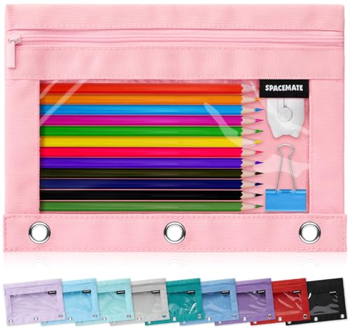 SPACEMATE Binder Pencil Pouch Case Box Bag for 3 Ring Binder School Supplies Girls Boys Kids, Clear Preppy Stuff Large Aesthetic Pen Organizer, Back to College Stationary, 1 Pack, Light Pink - color: Light Pink
